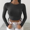Women Crop Top Irregular Slim Fit Side Drawstring Long Sleeved T-shirt
