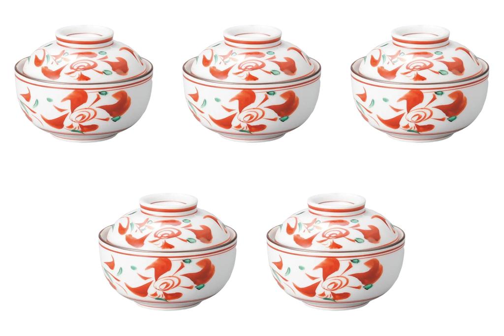 Set of 5 Manreki Small Simmered Bowls x Simmered Bowls Setomonohonpo Red-painted [9.8 8.2 cm]