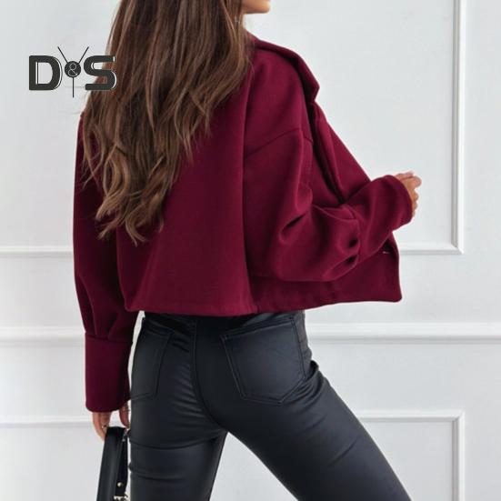 Casaco feminino outono inverno curto tipo gola virada para baixo cor sólida solto fecho de botão cardigan OL jaqueta de deslocamento feminino uso diário