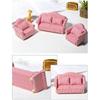 Moin Moin Miniature Furniture Sofa Set 1/12 Scale 3 Pieces White Red Striped Fabric Dollhouse