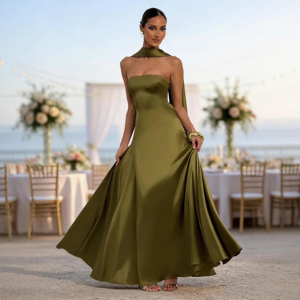 2026 European & American Women's Sexy Slimming Bodycon Backless Bandeau Waist-Cinching Evening Long Dress