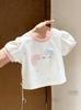 Girls' Korean Style Bunny Applique Short Sleeve T-shirt: Cute, Stylish, and Versatile Summer Top with Color Blocking