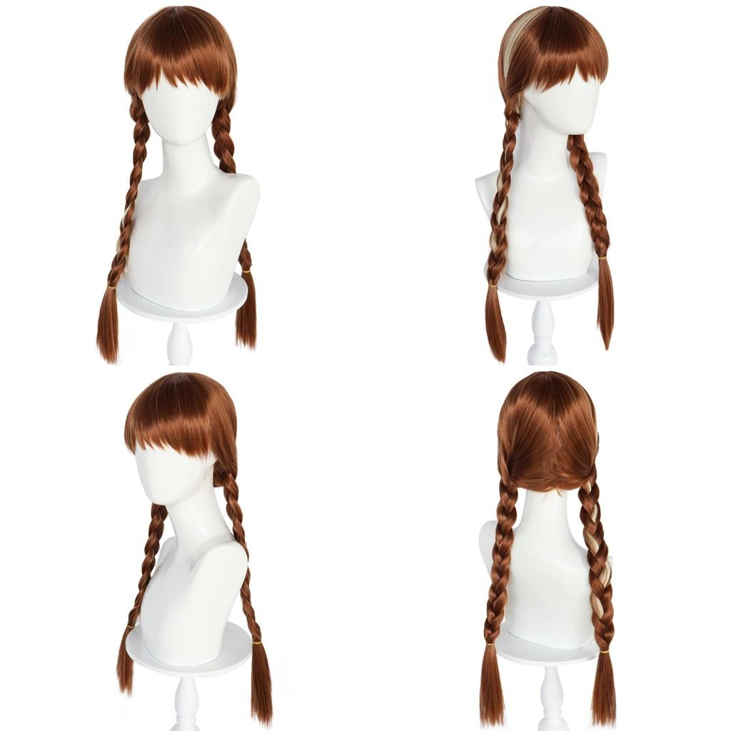 Disney Frozen Princess Anna Cosplay Wig With Double Braid And Bangs For Costume Parties