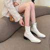 Vintage Women Western Cowgirl Boots Fashion Square Toe Shoes Autumn Winter Thick Heel Ladies Elegant Short Booties