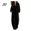 Autumn Winter Home Wear Women Velvet Top Pants Set for Fall Winter, Casual Lapel Collar Lounging Apparel & Wide Leg Trousers with Pockets, Loose