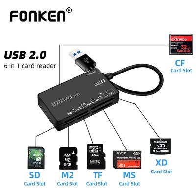 FONKEN קורא כרטיסים 6 ב-1 USB2.0 סוג C קורא כרטיסים רב תכליתי CF M2 MS XD SD TF קורא כרטיסים מצלמה תיבת סיסמה קורא כרטיסים למחשב מחשב נייד