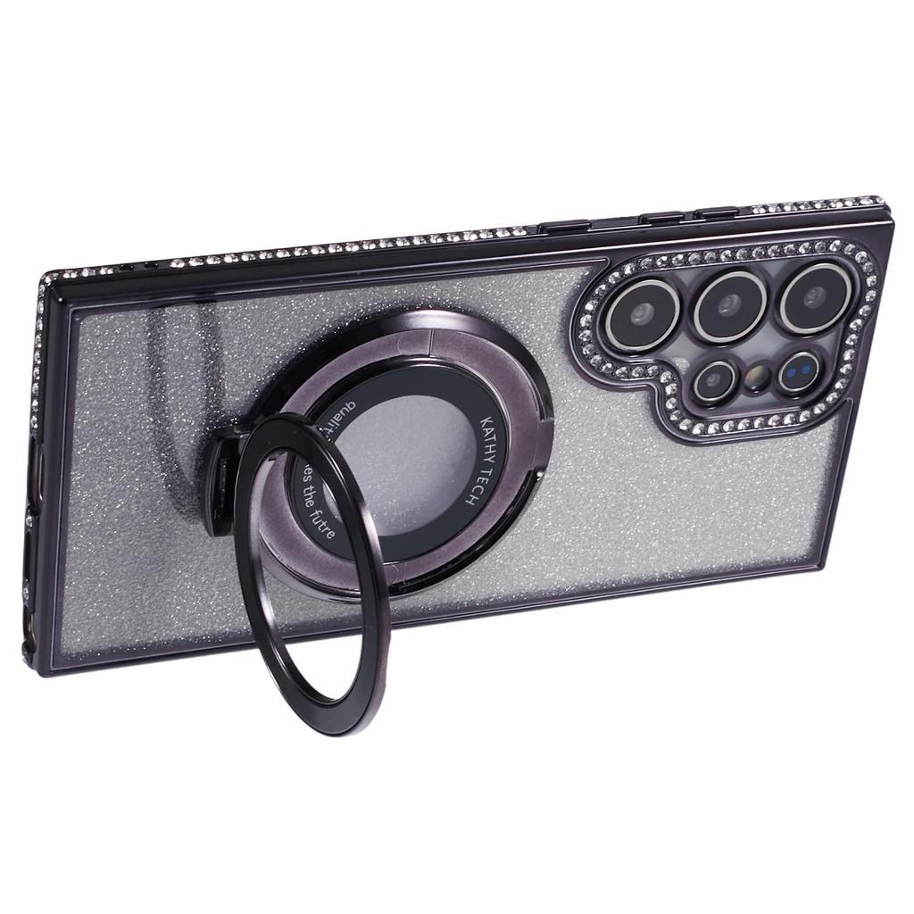 For Samsung Galaxy S23 Ultra TPU Case Rhinestone Gradient Phone Cover with Ring Kickstand
