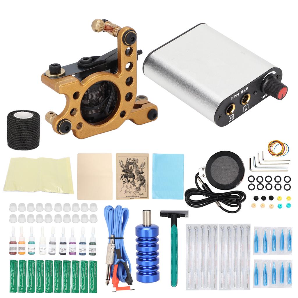 Coil Tattoo Machine Kit Practice Skin Clip Cord Tattoo Transfer Paper Novice Tattoo Tool Set