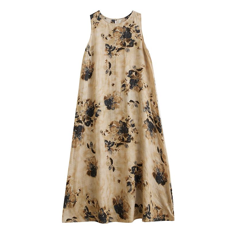 Sleeveless Plus Size Cotton Vintage Floral New In Dresses for Women Casual Loose Long Summer Dress