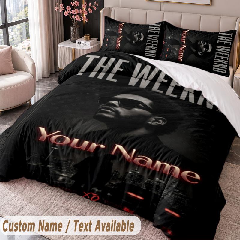 Custom Name Text 3Pcs Bedding Set The Weeknd Duvet Cover And Two Pillowcases