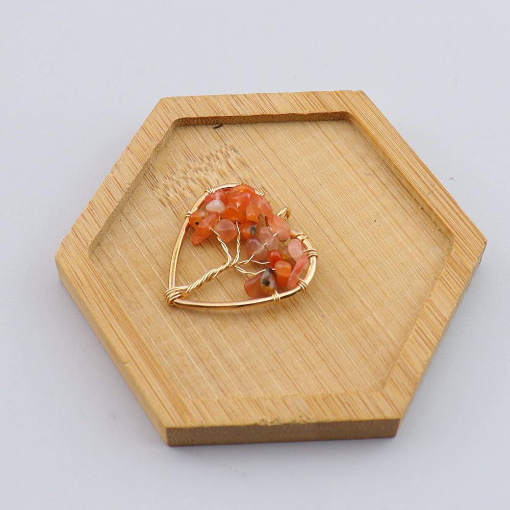 Seven-Color Natural Crystal Tree of Life Heart Pendant Necklace N743