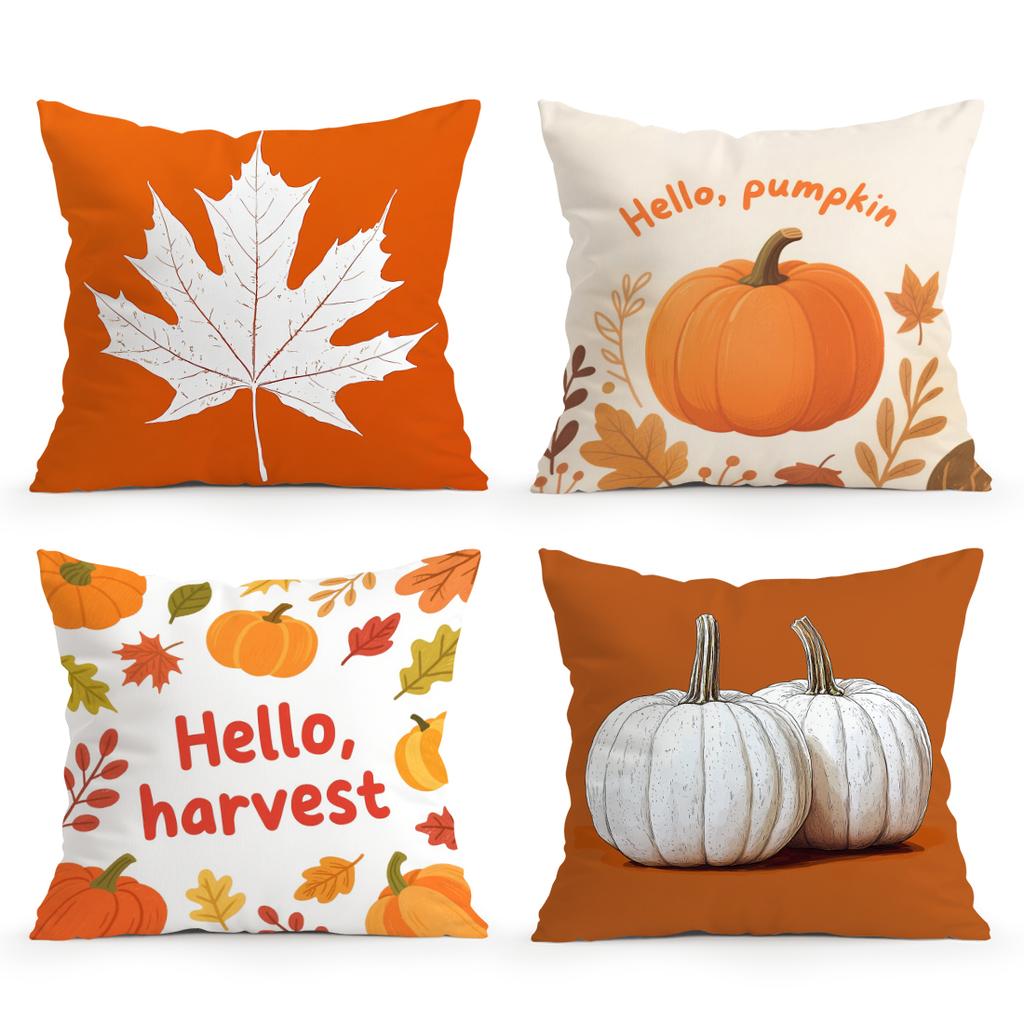 Home Decor Hello Pumpkin & Harvest Fall Pillows Pattern Cushion Cover Suitable For Sofa Bedroom Car Pillow Cover