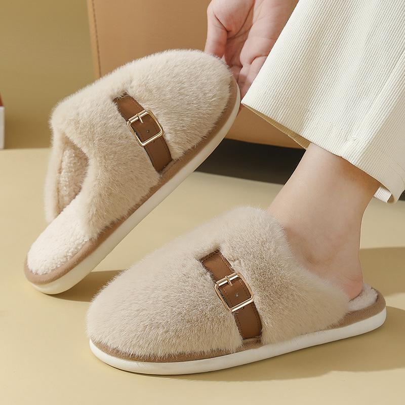 Home Non-slip Plush Cotton Slippers Indoor Heating Household Floor Soft Bottom Autumn and Winter Thickened Fluffy Slippers
