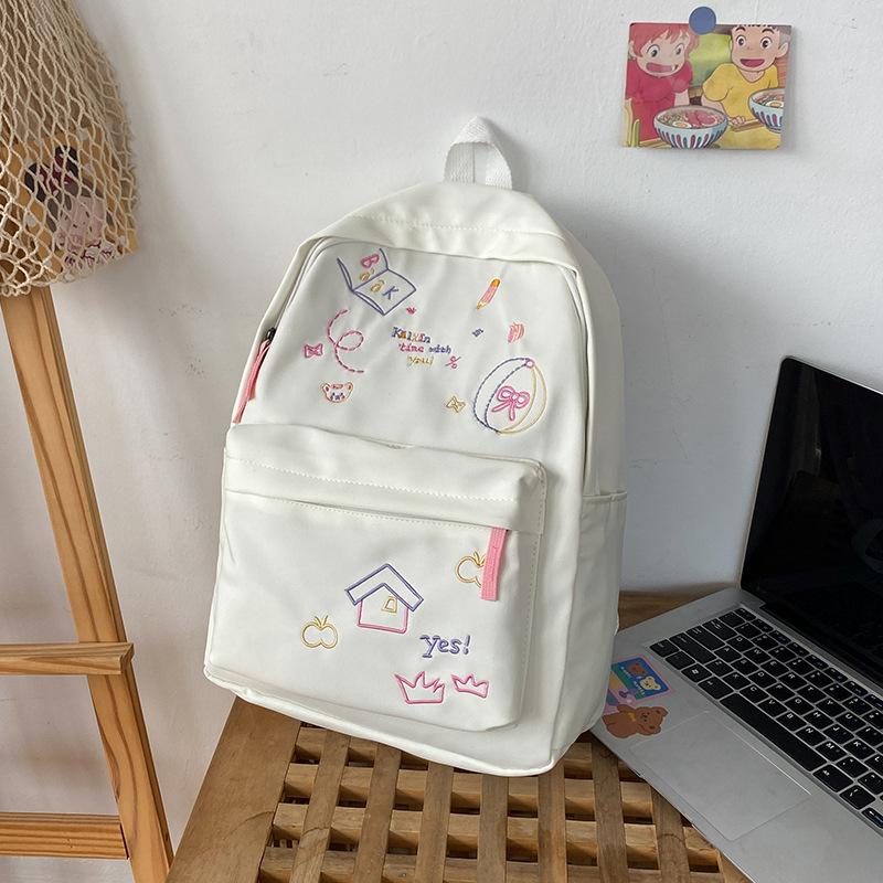 Schoolbagins Schoolbag Female Japanese Small Fresh Embroidery Graffiti Simple Primary School Backpack 1st Grade Casual Backpack Tide