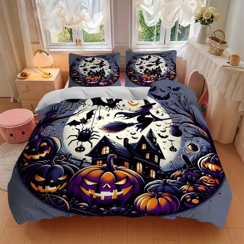 3pcs Halloween Bilder Ideen Printed Duvet Cover Set (1 * Cover+2 * Pillowcase, Without Core), Suitable for Home Bedroom, Guest Room, Dormitory De