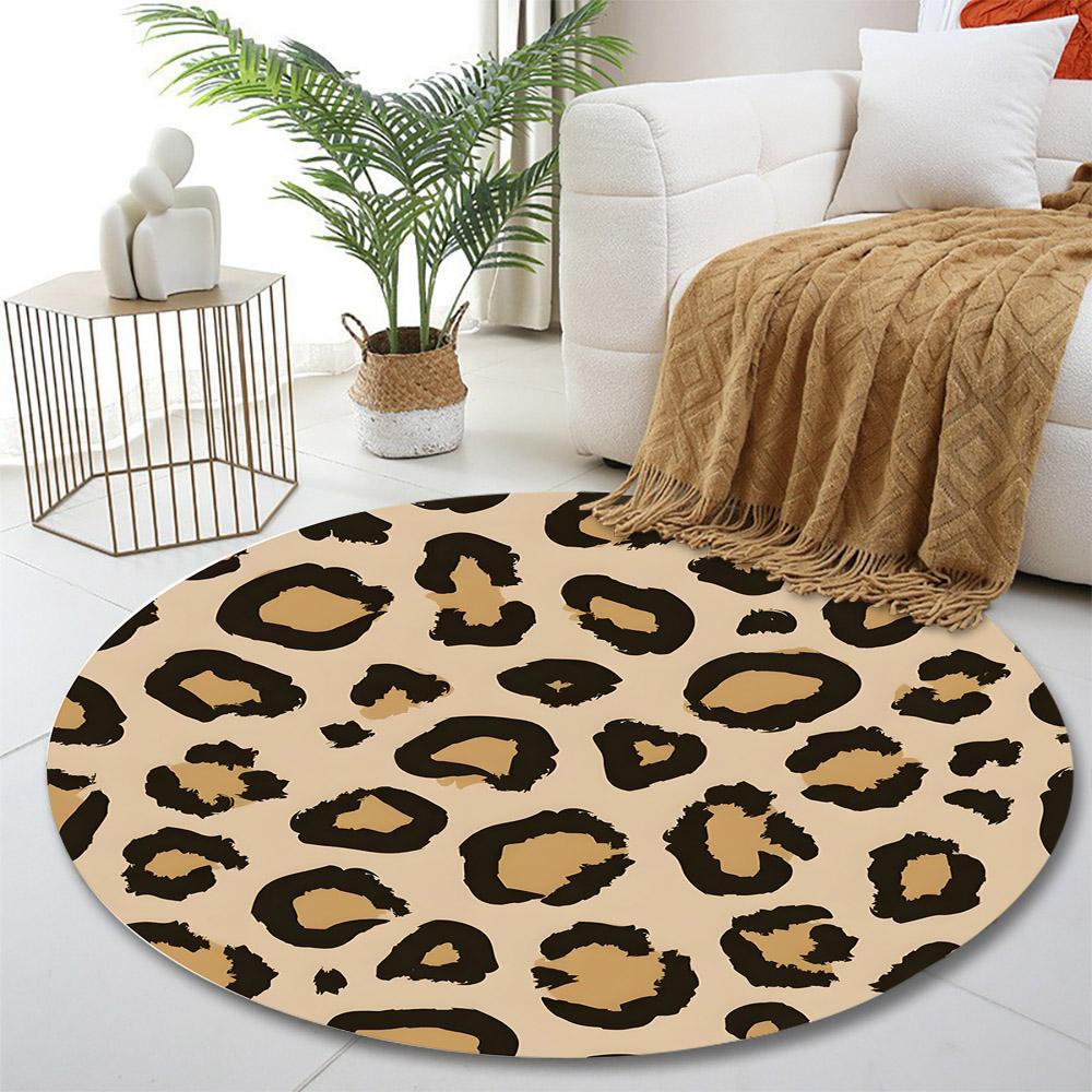 Leopardenmuster Beige Teppich Muster Druck runder Teppich, Wohnzimmer, Schlafzimmer, Spielzimmer Teppich, rutschfeste Fußmatte, Geschenk