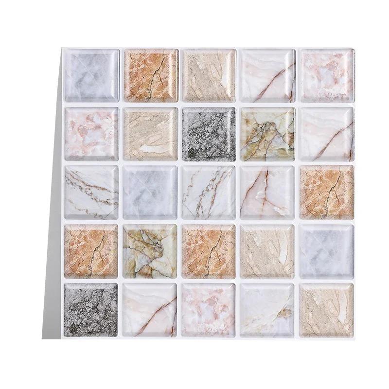 10pcs 3D Mosaic Tile Wall Sticker Self-Adhesive Wall Stickers for Bathroom Kitchen Wall Refurbishment Wallpaper Home Decor