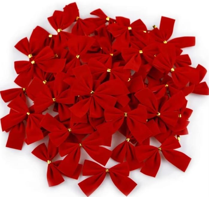 

50/100 шт. Красный бант Рождественское украшение Бант-бабочка для рождественской елки для домашнего декора Навидад Новый год 2025 Подарок Санта-Клауса Свадебный декор 50Pcs красный