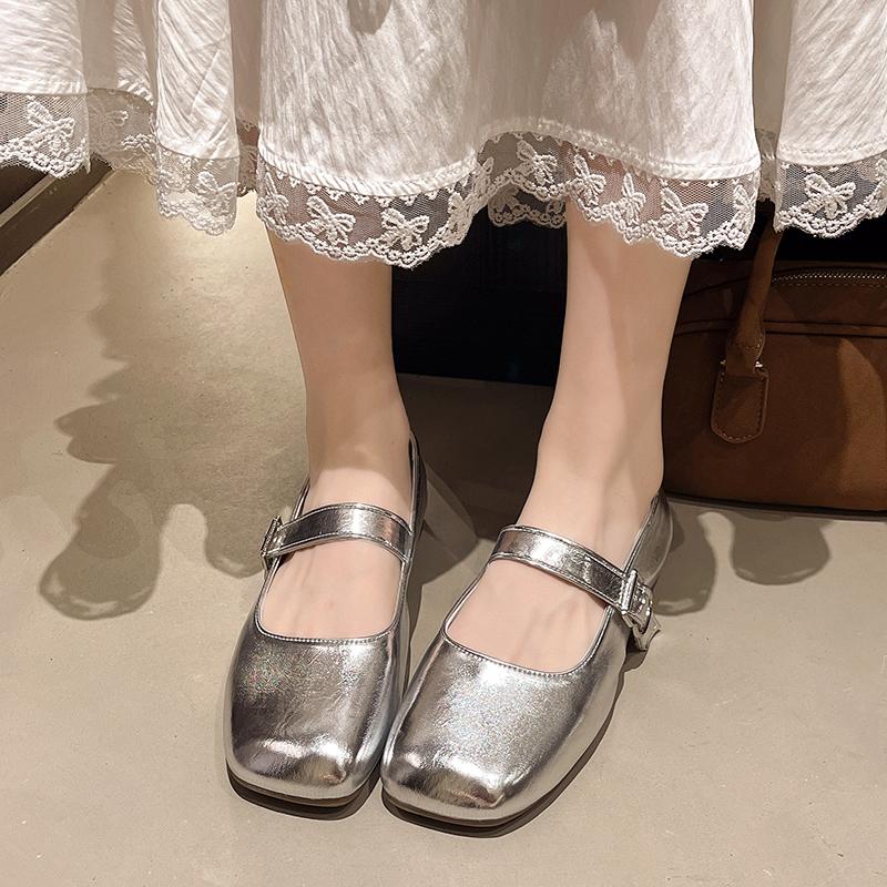 Fashion Shallow Flat Silver Single Shoes Fall 2025 New Mary Jane Women's Shoes Summer Flats