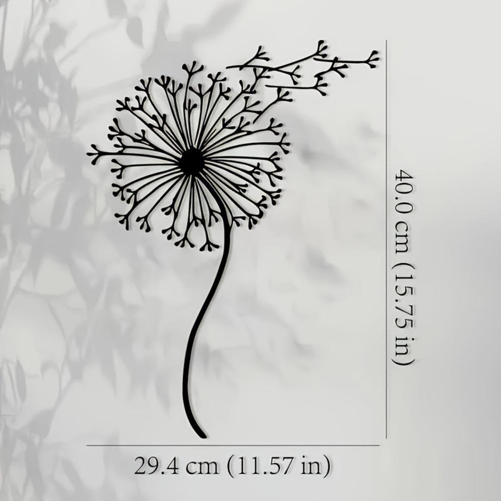 

Dandelion Metal Wall Art Black Iron Sculpture Golden Accents 15.74x11.57 Inch Home Yard Balcony Decor Housewarming Gift 16in