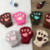 14Colors Women Warm Lovely Winter Gloves Plush Fingerless Bear Cat Paw