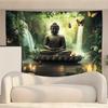 Colgante de pared con paisaje de cascada en bosque de Buda místico 2D, Tapiz de fondo estético para sala de yoga espiritual