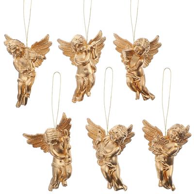 24 Pcs Retro Angel Pendant Christmas Tree Decor Hanging Ornament DIY Plastic Statue Holiday Decoration Xmas Gift Unique Design