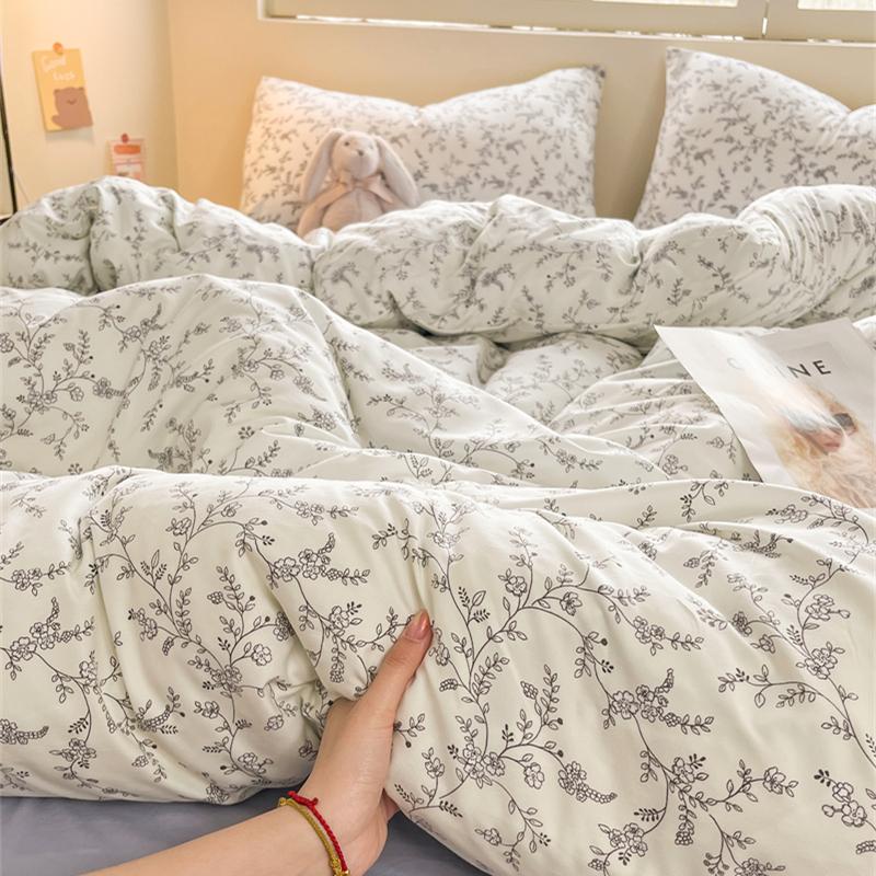 Washed Cotton Duvet Cover Set Single/Queen/King Size Bed Set Flower Printed Plumones De Cama Duvet Cover with Pillowcase Bedding