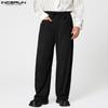 INCERUN Men Drawstring Elastic Waist Texture Pockets Casual Long Pants Trousers