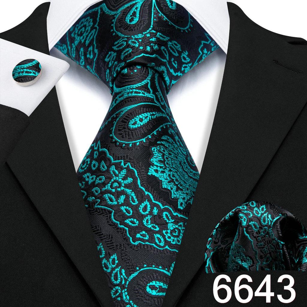 Barry.Wang Necktie Hankerchief Cufflinks Set Violet Paisley Tie Jacquard Woven Wedding