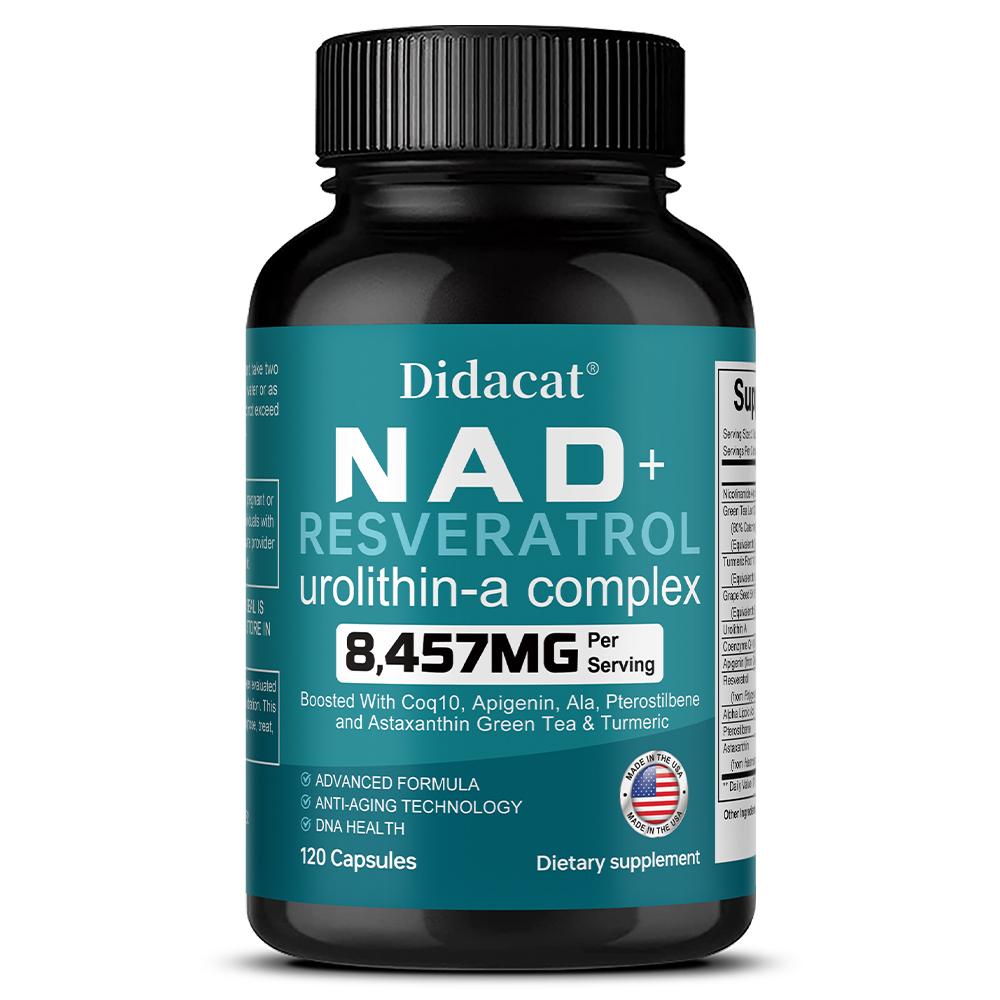Didacat NAD+ Resveratrol Urolithin-A Complex 8457MG, 120 Capsules Cellular Energy & DNA Health Supplement 120PCS
