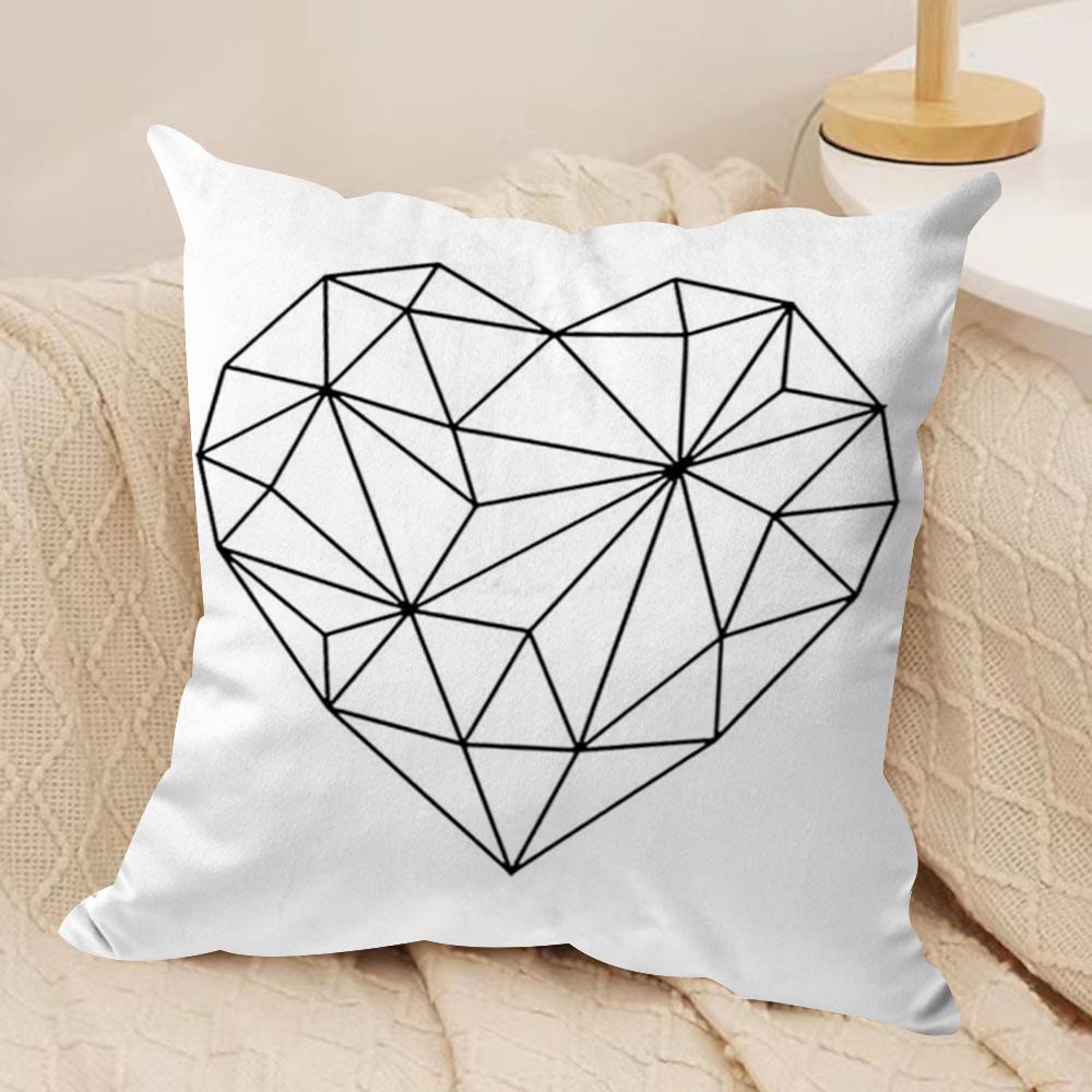 Black White Couple Line Cushion Cover Soft Plush Fabric Double-Sided Printed Sofa Cushion Cover for All Seasons Home Decor Gift