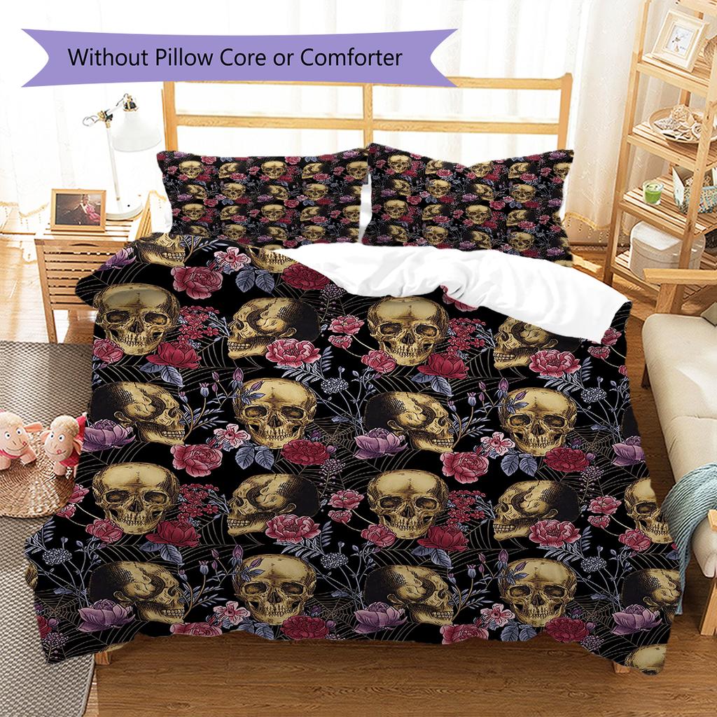 Vintage Skull Pattern Pattern Bedding Quilt Set Quilt Cover Pillowcase Home Decoration Gift (1 * Duvet Cover + 2 * Pillowcase, Without Core)