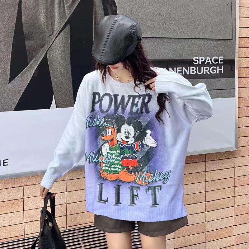Chic Korean Style Rhinestone Print Round Neck Sweater for Women (2026 Winter Collection)