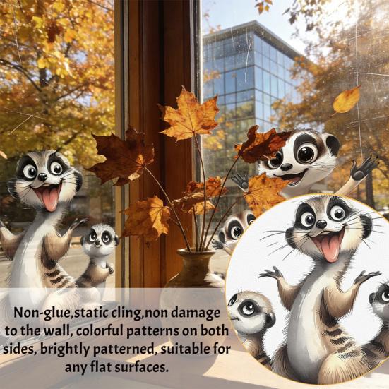 Adesivos Estáticos para Janela Animais Engraçados em Desenho Animado Decalque de Janela Reutilizável Adesivo Impermeável Removível para Quarto Escritório Casa Portas de Vidro Decoração de Janela