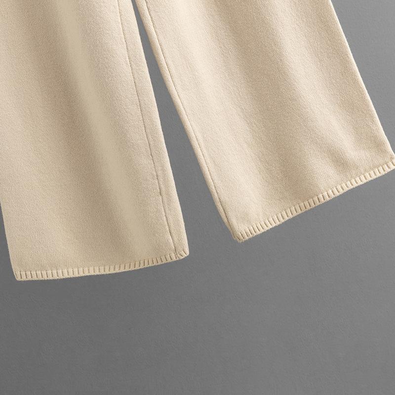 Women's Autumn And Winter Wide Leg Pants Sweater Two-Piece Set Women's V Neck Knitted Set