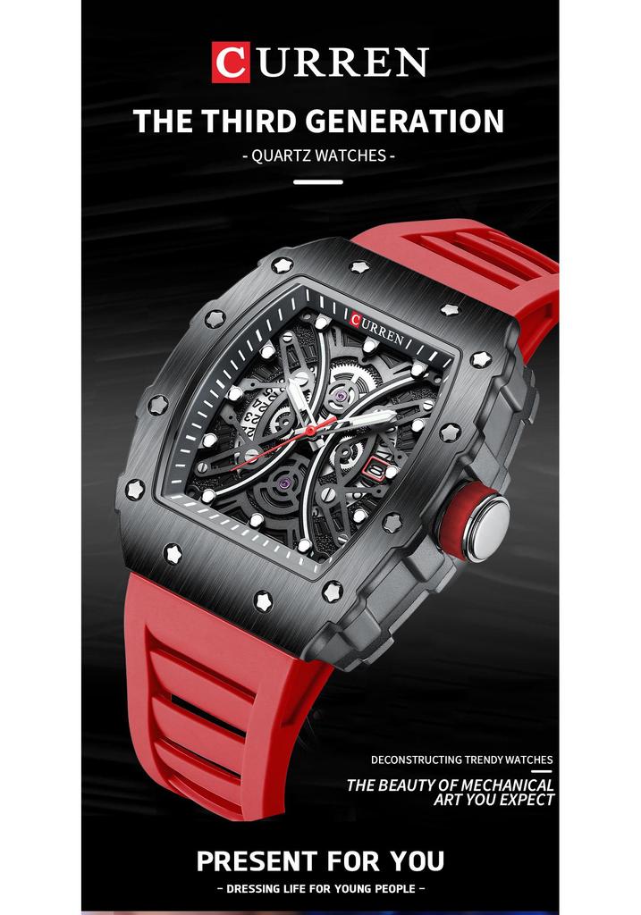 CURREN 8438 Men's Waterproof Quartz Watch with Rubber Strap and Calendar