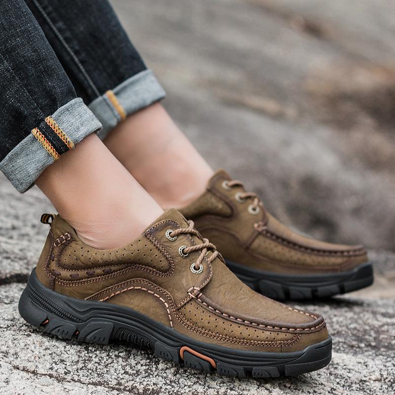 Outdoor Sports and Casual Waterproof Non-Slip Hiking Shoes Autumn Mountain Climbing Hiking Leather Shoes Genuine Leather Plus Size 46 Men's Shoes