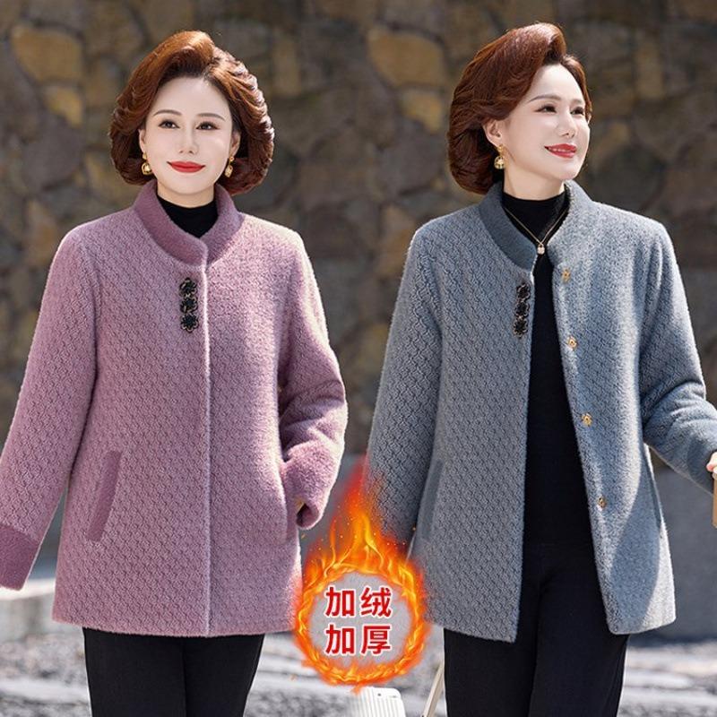 Mom velvet thickened mink new winter clothing medium and old fashion coat warm woolen noble top women