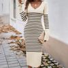 Elegantes und Raffiniertes Gestreiftes High-End Damenkleid für Frühling und Sommer