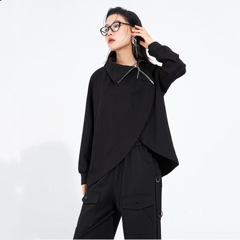 

Женская футболка с длинным рукавом оверсайз, повседневная, свободная, весенне-осенняя M чёрный