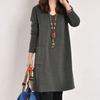 Dam Höstklänning Rund Hals Lös Enfärgad Pullover Patchficka Håll Varm Damkläder Plus Size Dam Vinterklänning för Arbete
