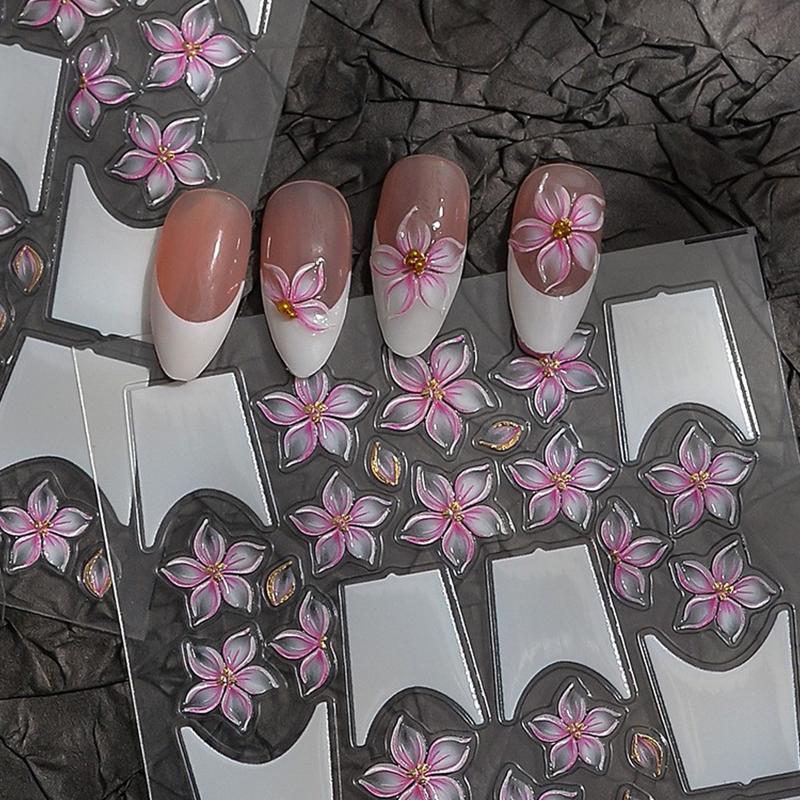 Wearable Nail Art Stickers Free Hand-Painted 3D Sculpted Nail Art Stickers Flower Jelly Nail Art Stickers