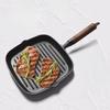 JUSTINLAU Uncoated Cast Iron Striped Steak Skillet Non-Stick Square Frying Pan with Drip Spout for Indoor& Outdoor Grilling Tool