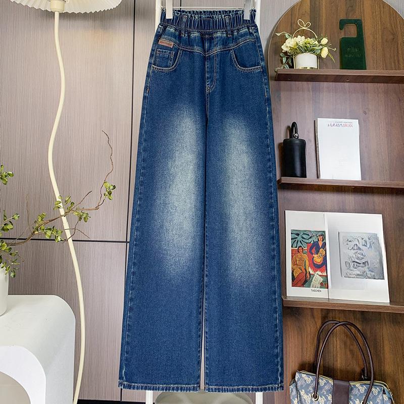 

DIMANAF 2025 Женские джинсы больших размеров Осень Синие Базовые Эластичные Новые Брюки Джинсовые Брюки Большие Брюки 6XL 3XL синий