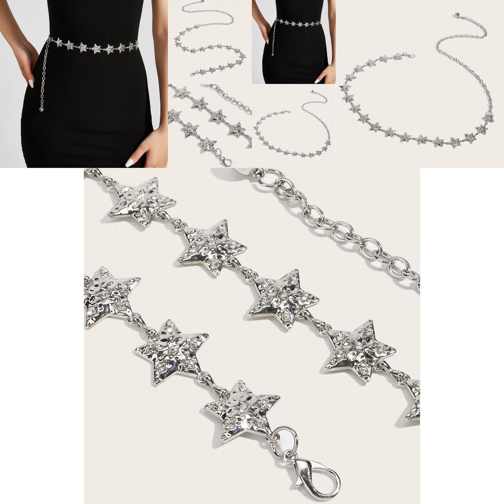 Metal Chain Star Waist Belt For Dresses With Hook Closure Stylish Summer Accessory