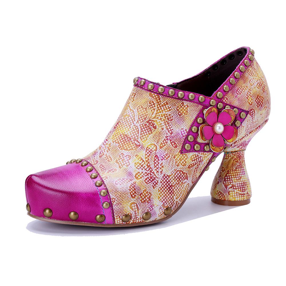 

Johnature Модные женские туфли-лодочки из натуральной кожи с ретро-принтом и заклепками на высоком каблуке 39 разноцветный