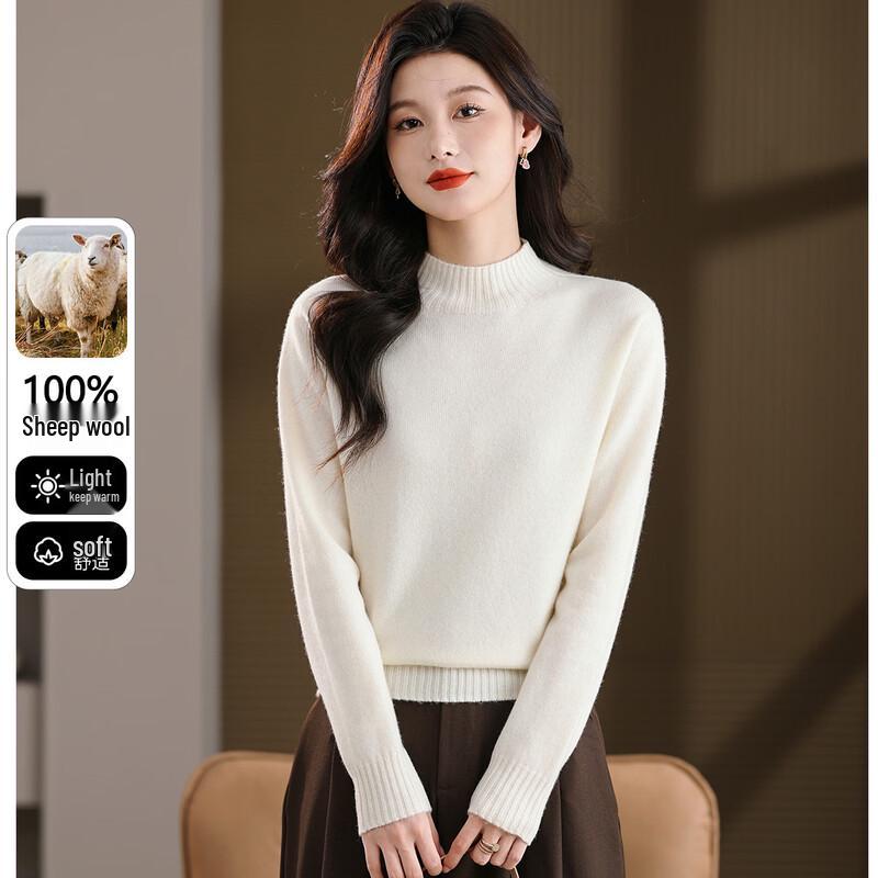 Snowflying Women's Autumn/Winter 100% Merino Wool Half-High Collar Sweater