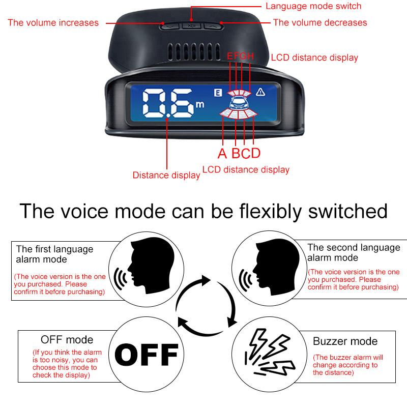 The LCD Monitoring 4-sensor Radar Detection System with Reversing Backlight Display Parking Sensor Has 12 Colors and 12V