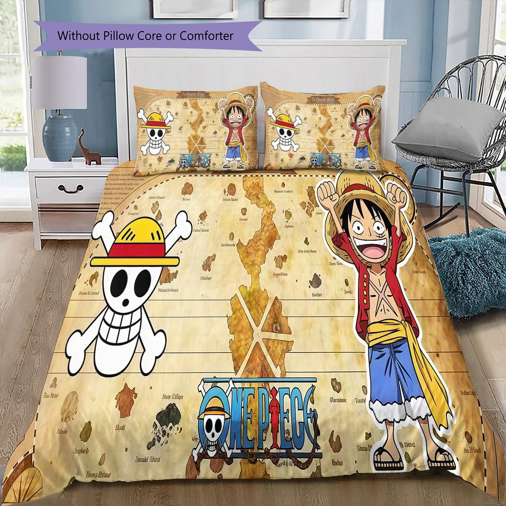 One Piece Monkey D Luffy Pattern Bedding Quilt Set Quilt Cover Pillowcase Home Birthday Gift(1 * Duvet Cover + 2 * Pillowcase, Without Core)